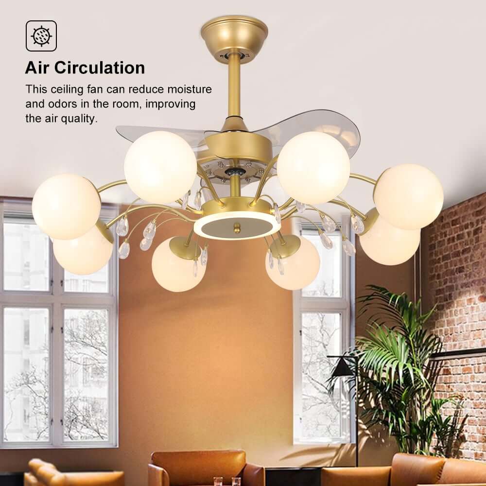 Elegant Gold Iron Chandelier Ceiling Fan with Remote Control