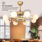Elegant Gold Iron Chandelier Ceiling Fan with Remote Control