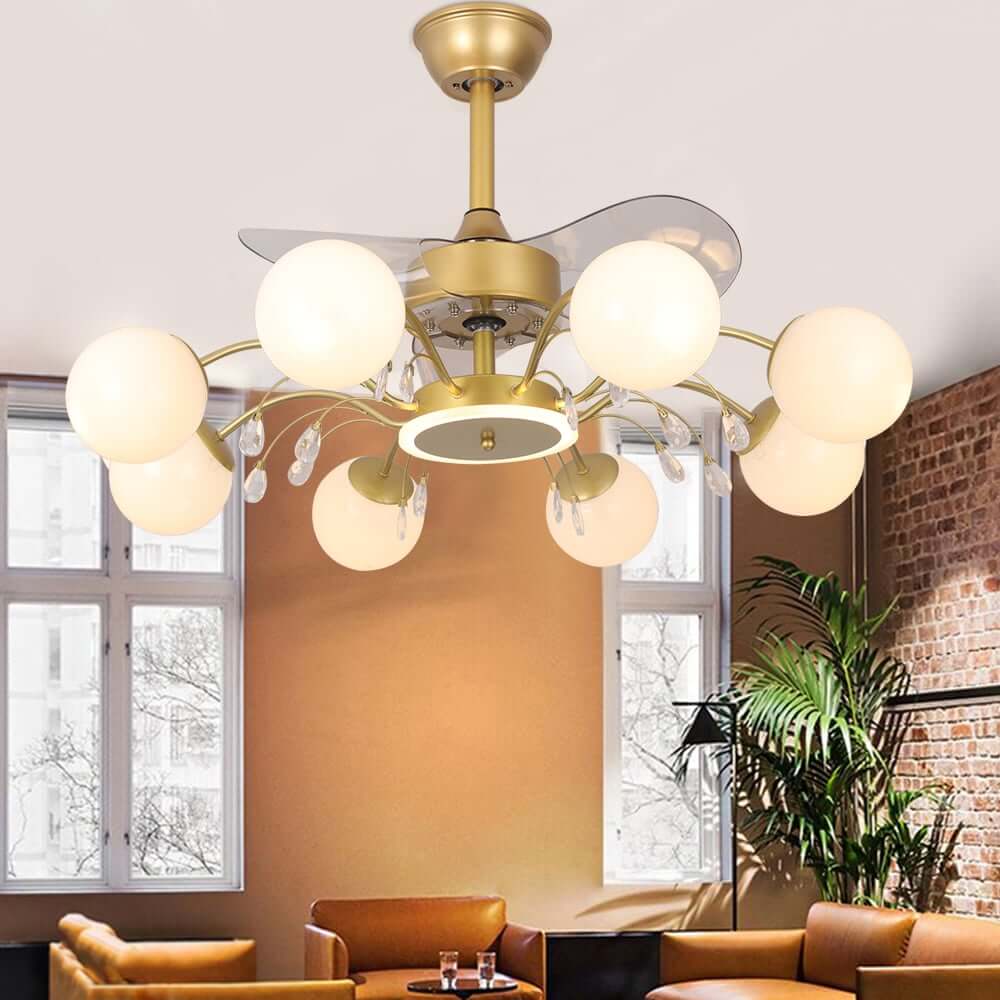 Elegant Gold Iron Chandelier Ceiling Fan with Remote Control