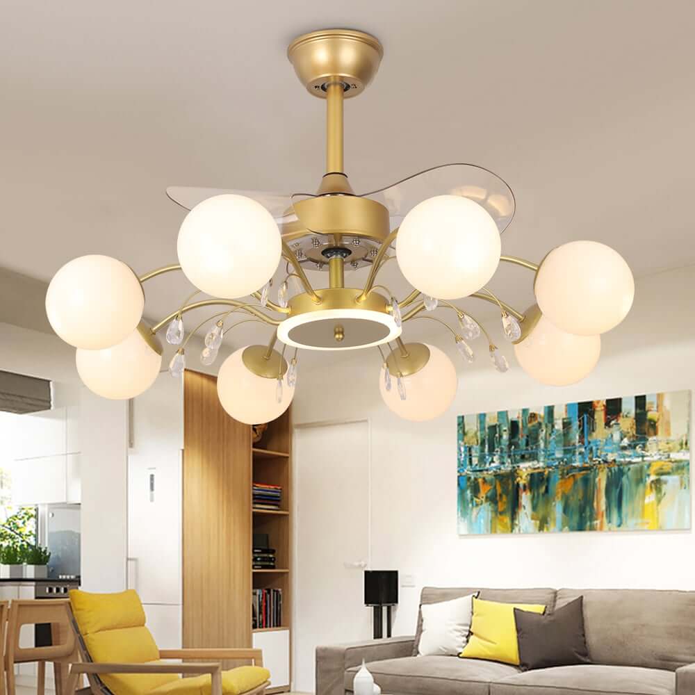Elegant Gold Iron Chandelier Ceiling Fan with Remote Control