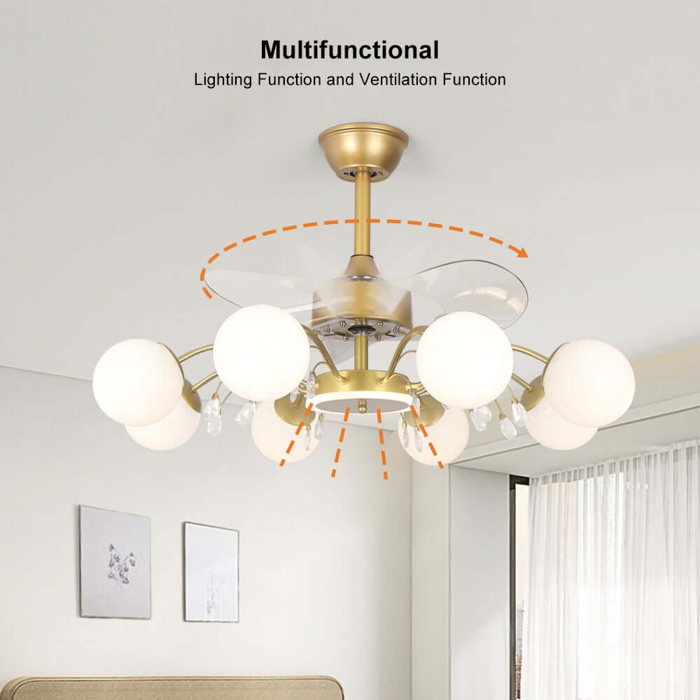 Elegant Gold Iron Chandelier Ceiling Fan with Remote Control