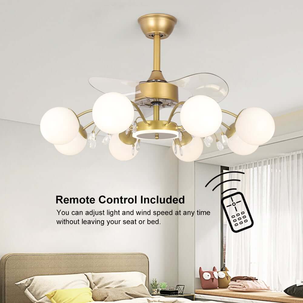 Elegant Gold Iron Chandelier Ceiling Fan with Remote Control