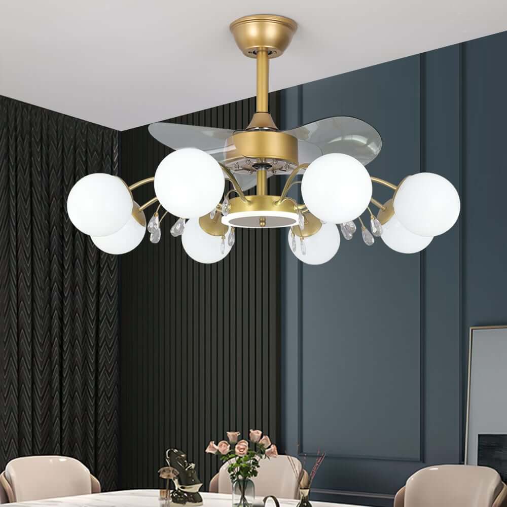 Elegant Gold Iron Chandelier Ceiling Fan with Remote Control