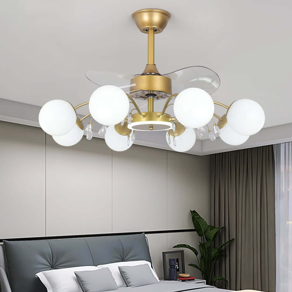 Elegant Gold Iron Chandelier Ceiling Fan with Remote Control