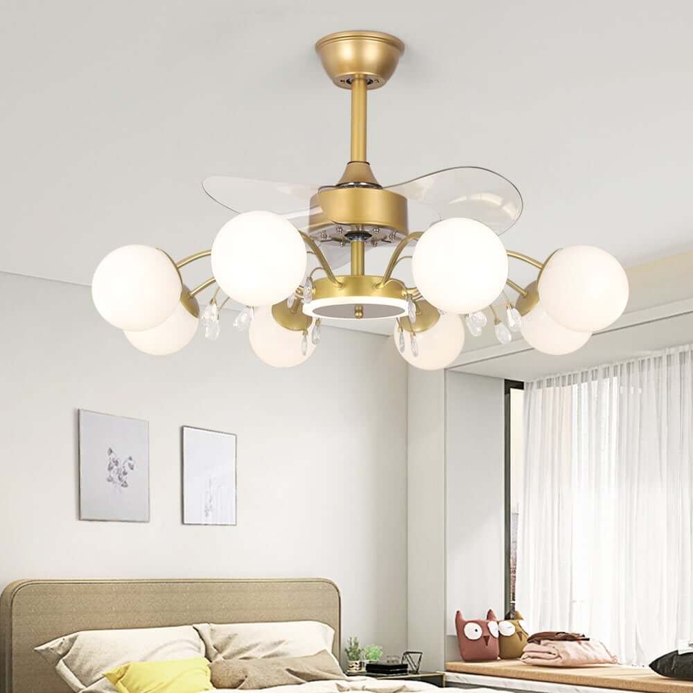 Elegant Gold Iron Chandelier Ceiling Fan with Remote Control Main Product Image Main image