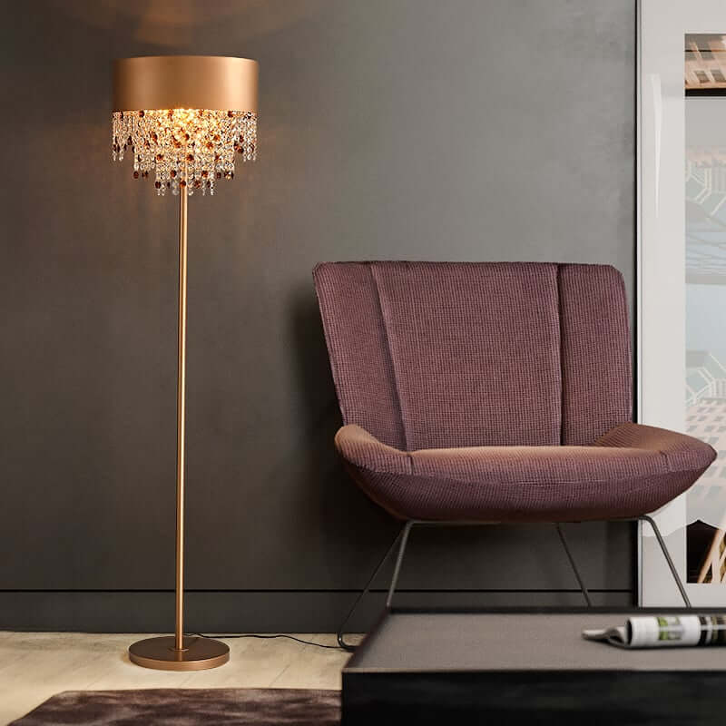 Elegant Gold Iron Floor Lamp with Crystal Tassels - 2-Light Design