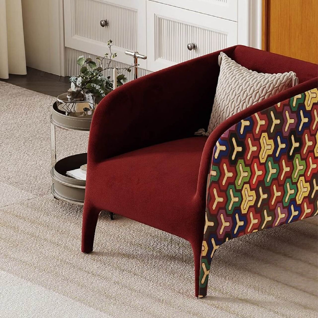 Contemporary Red Velvet Sofa with Solid Wood Frame