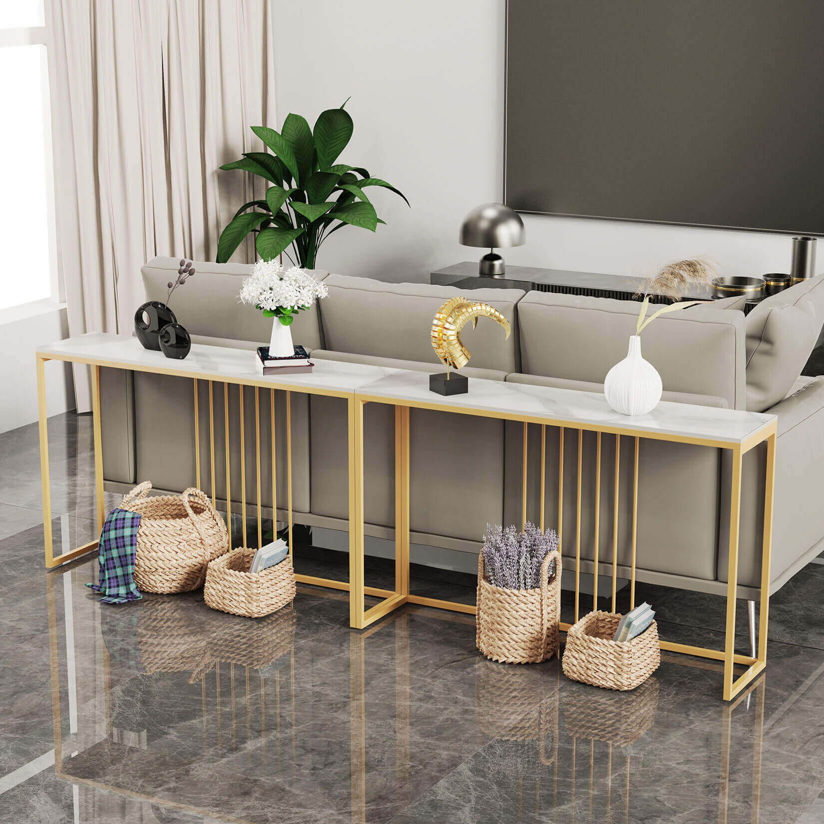 Elegant Nordic Stone Top Console Table
