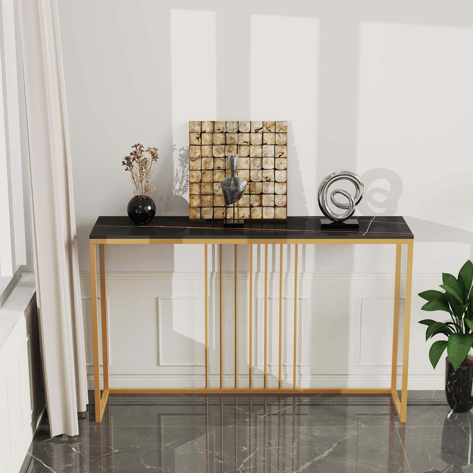 Elegant Nordic Stone Top Console Table