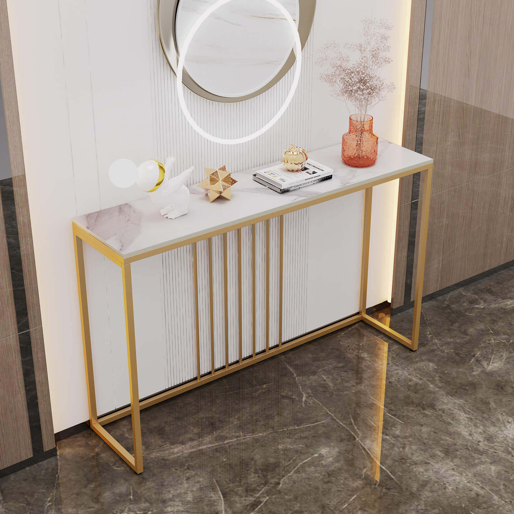 Elegant Nordic Stone Top Console Table