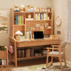 Elegant Nut/Brown Wood Writing Desk with Shelves for Kids and Toddlers