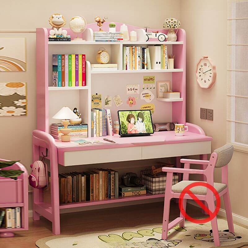 Elegant Nut/Brown Wood Writing Desk with Shelves for Kids and Toddlers
