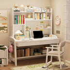 Elegant Nut/Brown Wood Writing Desk with Shelves for Kids and Toddlers