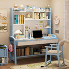 Elegant Nut/Brown Wood Writing Desk with Shelves for Kids and Toddlers