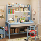 Elegant Nut/Brown Wood Writing Desk with Shelves for Kids and Toddlers