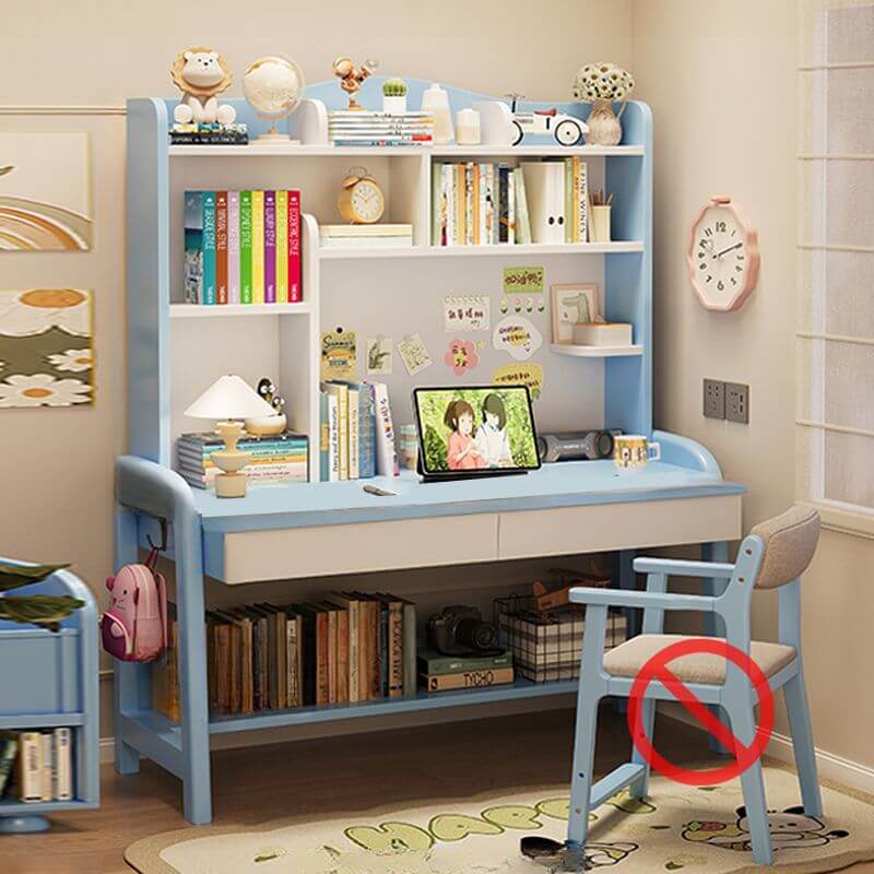 Elegant Nut/Brown Wood Writing Desk with Shelves for Kids and Toddlers