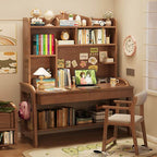 Elegant Nut/Brown Wood Writing Desk with Shelves for Kids and Toddlers