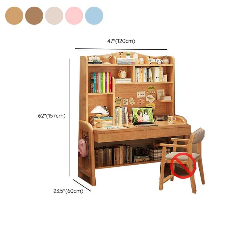 Elegant Nut/Brown Wood Writing Desk with Shelves for Kids and Toddlers Dimensions