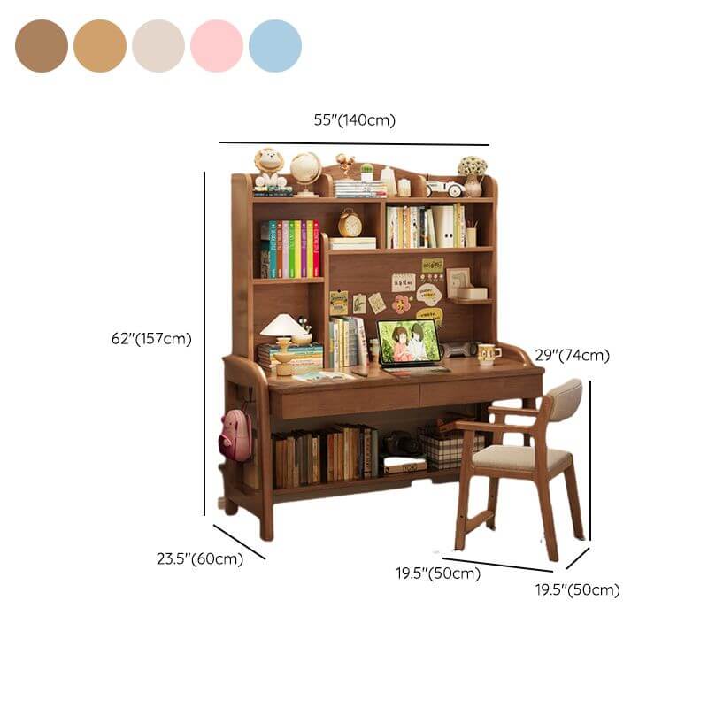 Elegant Nut/Brown Wood Writing Desk with Shelves for Kids and Toddlers Dimensions