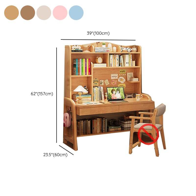 Elegant Nut/Brown Wood Writing Desk with Shelves for Kids and Toddlers Dimensions