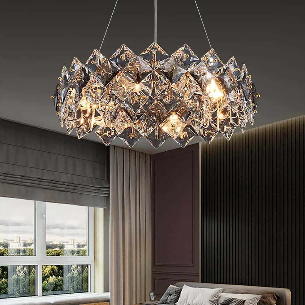 Elegant Rose Gold Crystal Chandelier - 8-Light Tiered Fixture