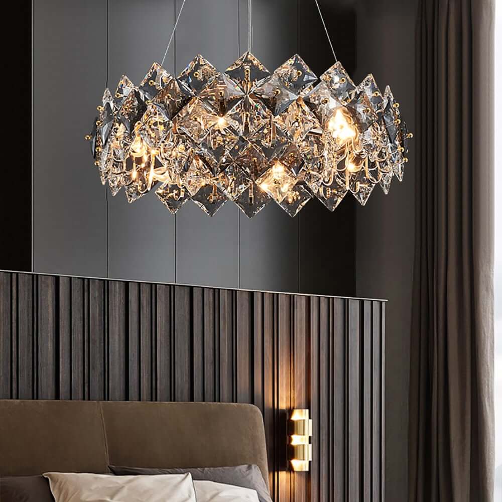 Elegant Rose Gold Crystal Chandelier - 8-Light Tiered Fixture