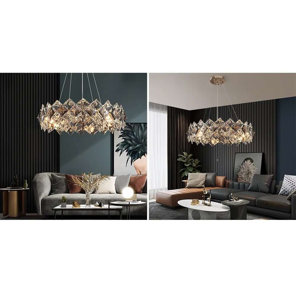 Elegant Rose Gold Crystal Chandelier - 8-Light Tiered Fixture
