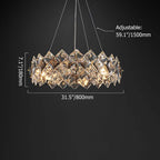 Elegant Rose Gold Crystal Chandelier - 8-Light Tiered Fixture Dimensions