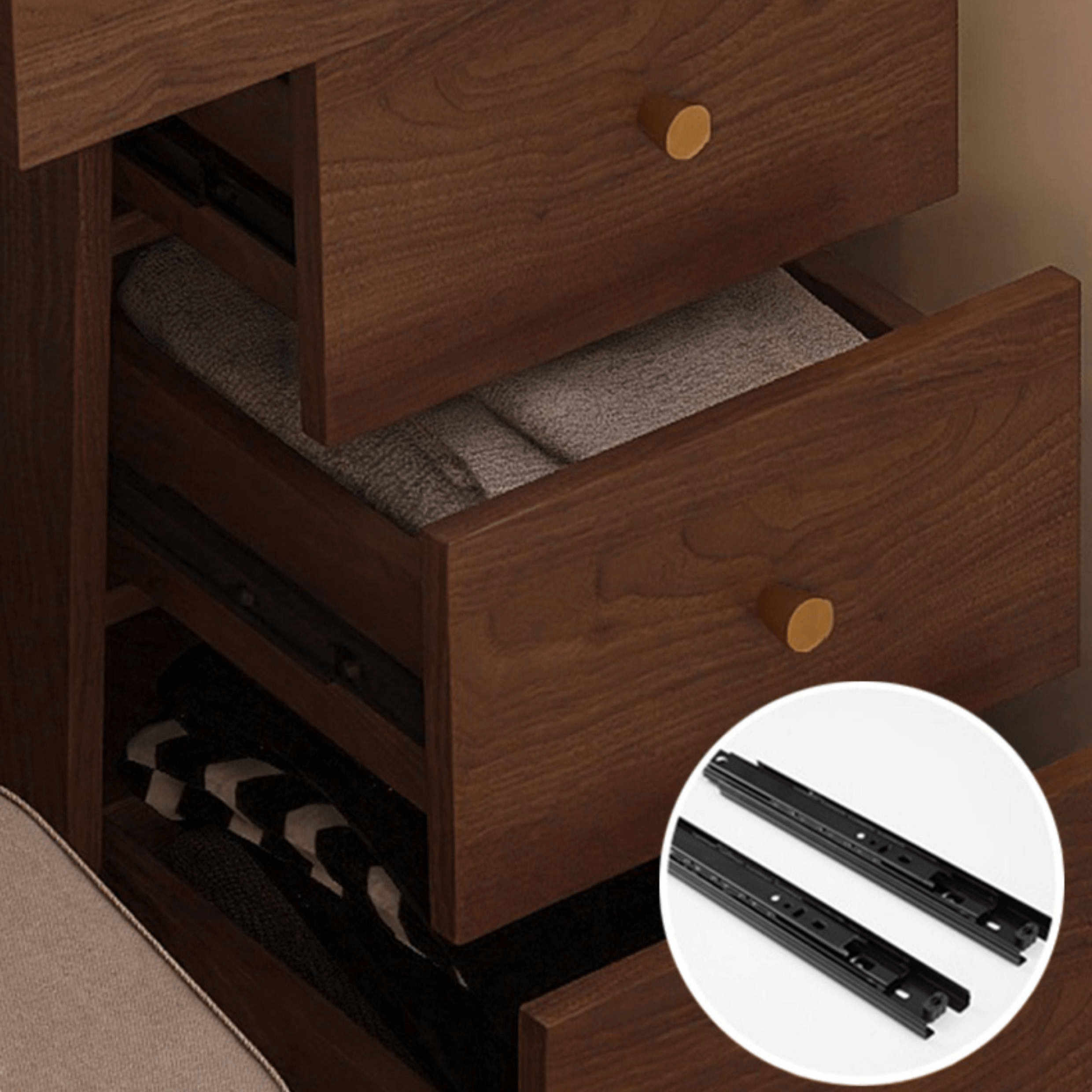 Elegant Rubberwood Makeup Table with Glass Storage Drawers