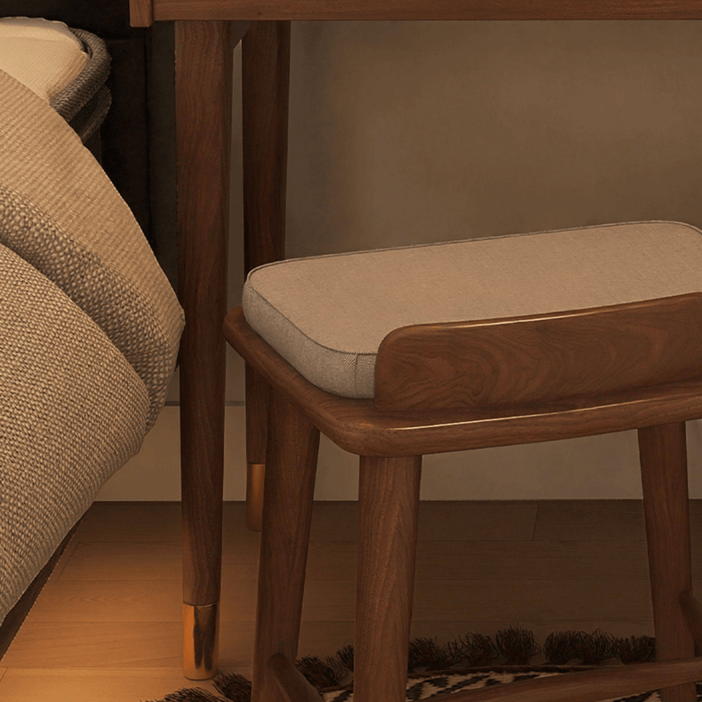 Elegant Rubberwood Makeup Table with Glass Storage Drawers