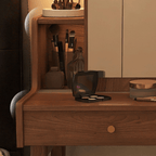 Elegant Rubberwood Makeup Table with Glass Storage Drawers