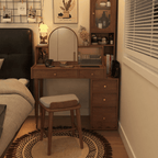 Elegant Rubberwood Makeup Table with Glass Storage Drawers Main Product Image