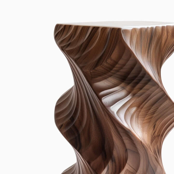 Elegant Solid Wood Side Table with Unique Spiral Design