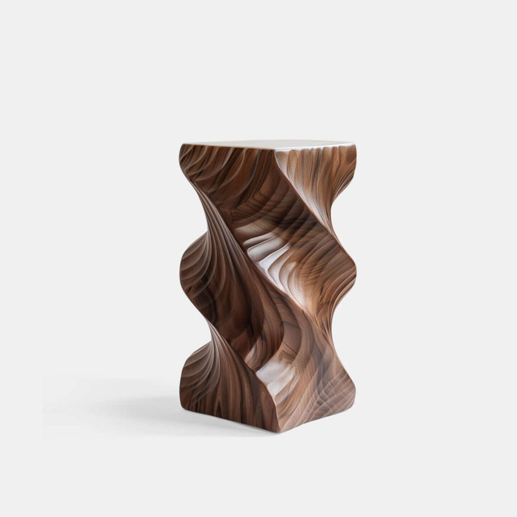 Elegant Solid Wood Side Table with Unique Spiral Design