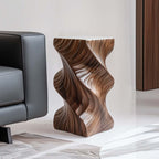 Elegant Solid Wood Side Table with Unique Spiral Design