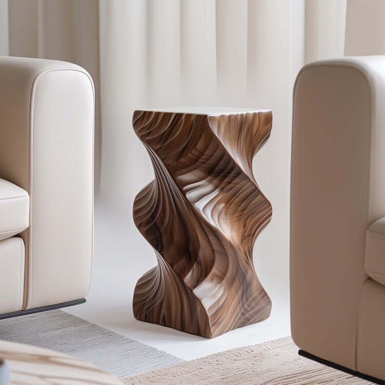 Elegant Solid Wood Side Table with Unique Spiral Design Main Product Image Hauptbild