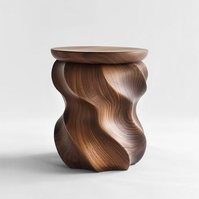 Elegant Solid Wood Stool with Natural Grain Finish