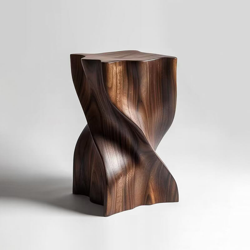 Elegant Solid Wood Stool with Natural Grain Finish