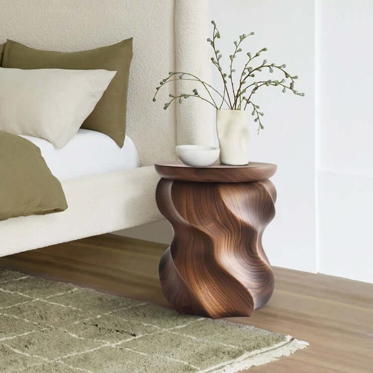 Elegant Solid Wood Stool with Natural Grain Finish