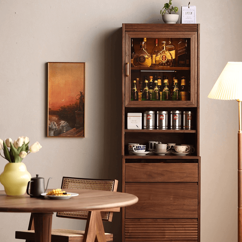 Elegant Walnut Wine Bar Cabinet with Ample Storage Space