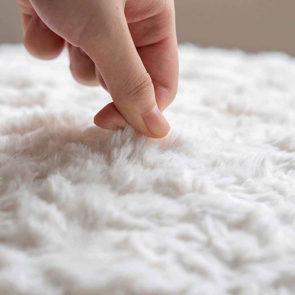 Modern minimalist white boucle makeup stool hat-shaped