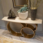Elegant White & Gold Console Table with Stainless Base