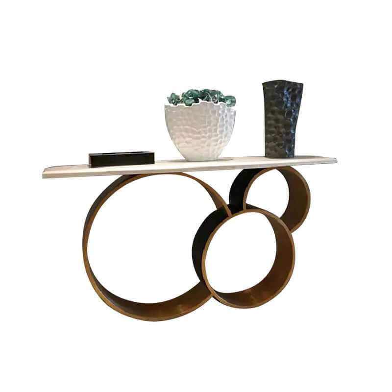 Elegant White & Gold Console Table with Stainless Base