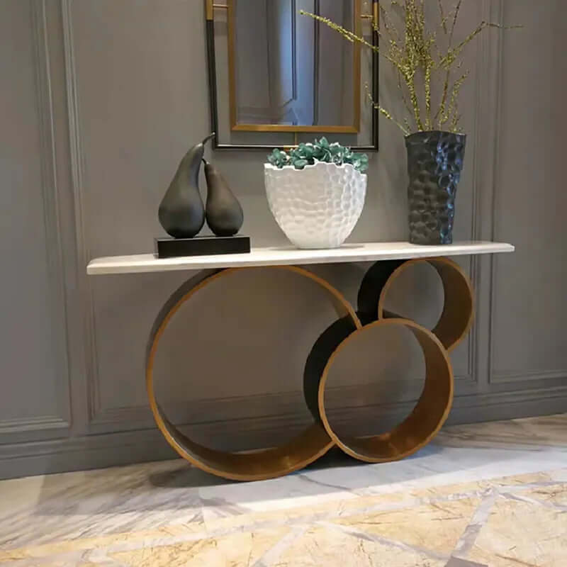 Elegant White & Gold Console Table with Stainless Base Main Product Image Hauptbild