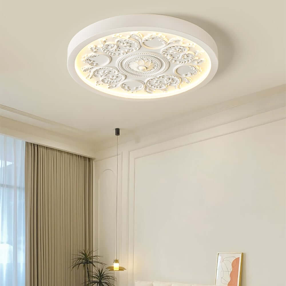 Elegant White Resin Dome Flush Mount Ceiling Light with 3D Carving
