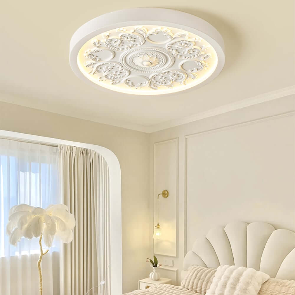 Elegant White Resin Dome Flush Mount Ceiling Light with 3D Carving Image secondaire du produit