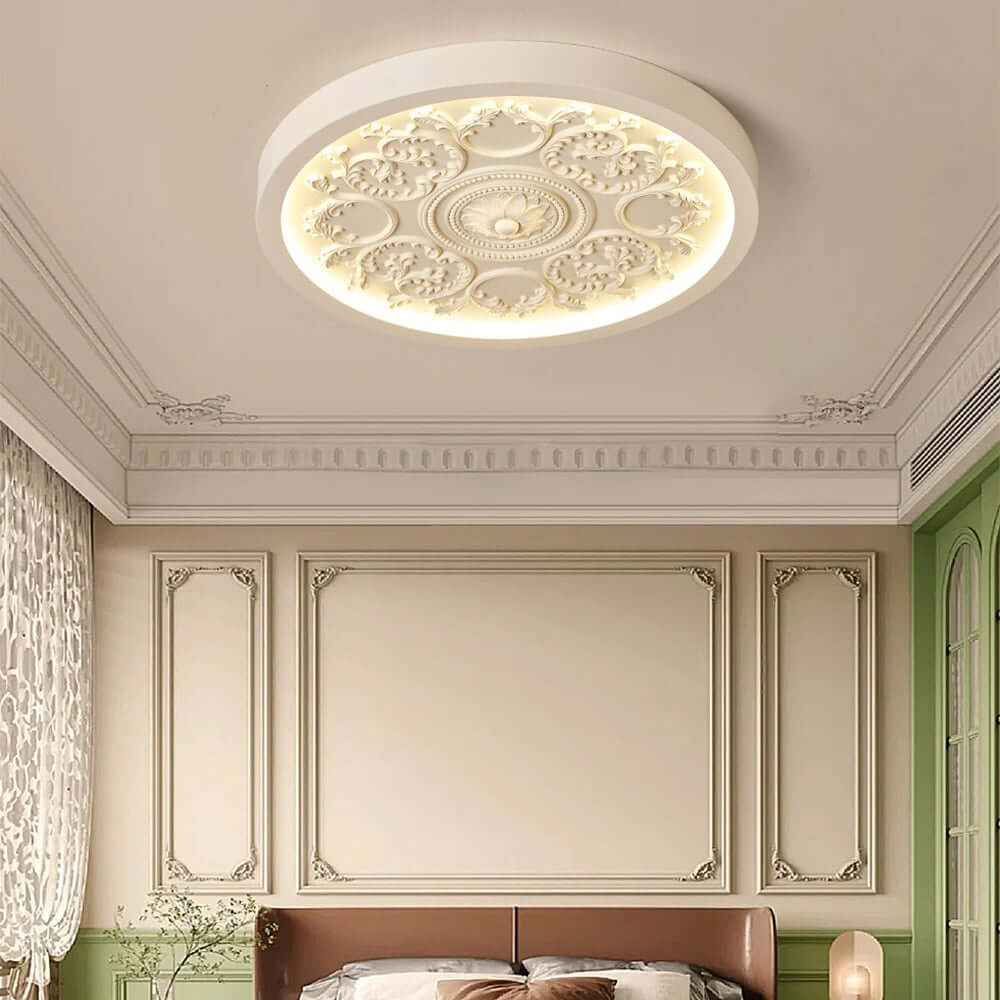 Elegant White Resin Dome Flush Mount Ceiling Light with 3D Carving