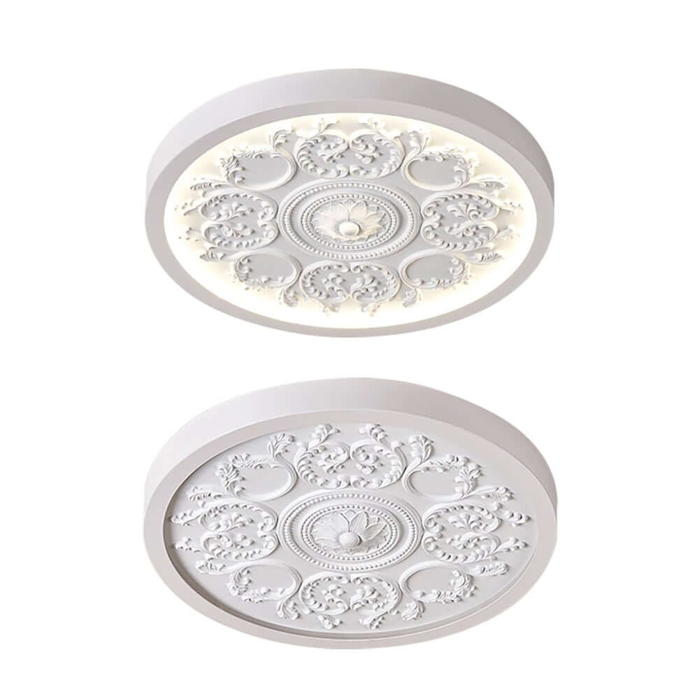 Elegant White Resin Dome Flush Mount Ceiling Light with 3D Carving