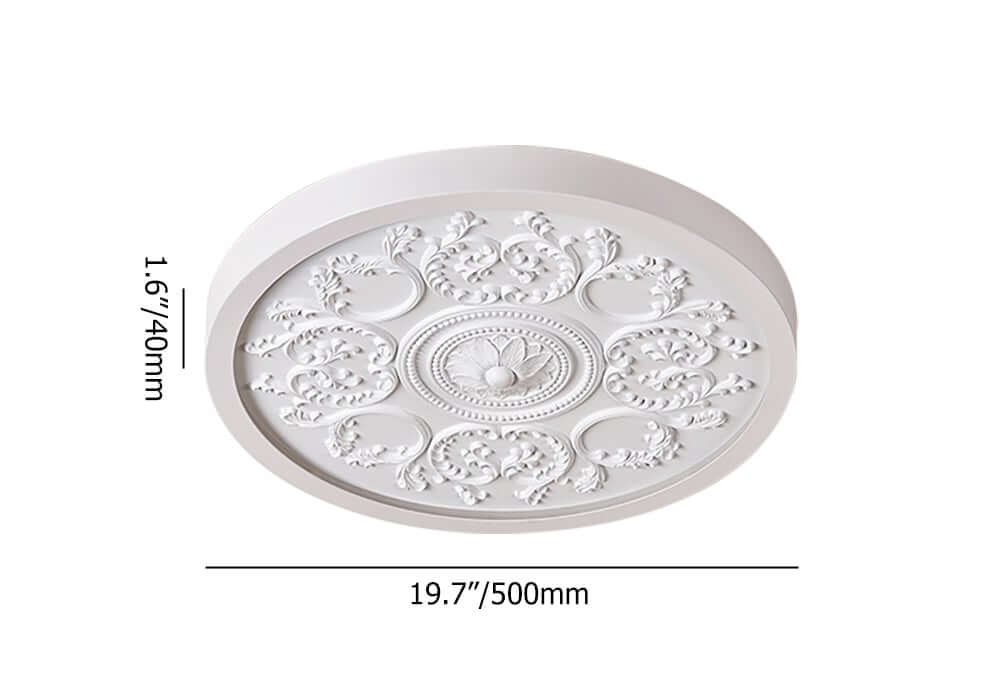 Elegant White Resin Dome Flush Mount Ceiling Light with 3D Carving Dimensions