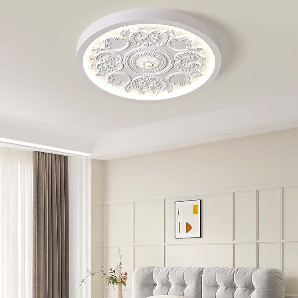 Elegant White Resin Dome Flush Mount Ceiling Light with 3D Carving Main Product Image